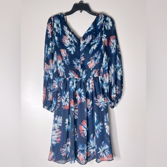 DKNY Pleated Balloon-Sleeve Dress navy pink size 2 - Picture 10 of 13